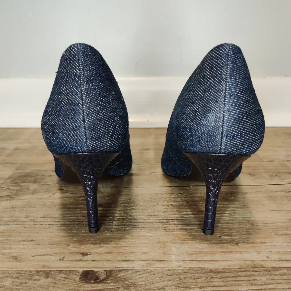 Lauren Ralph Lauren Denim And Leather Heels - Picture 5 of 6